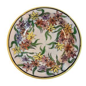 Vintage Rugerio Puebla Pottery Ashtray Hand Formed and Painted Bowl Floral 8.5"